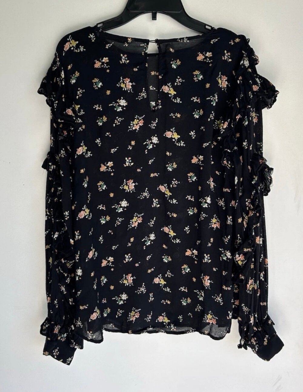 Zara Women’s Black Ditzy Floral Ruffle Long Sleeve Blouse Top Size L